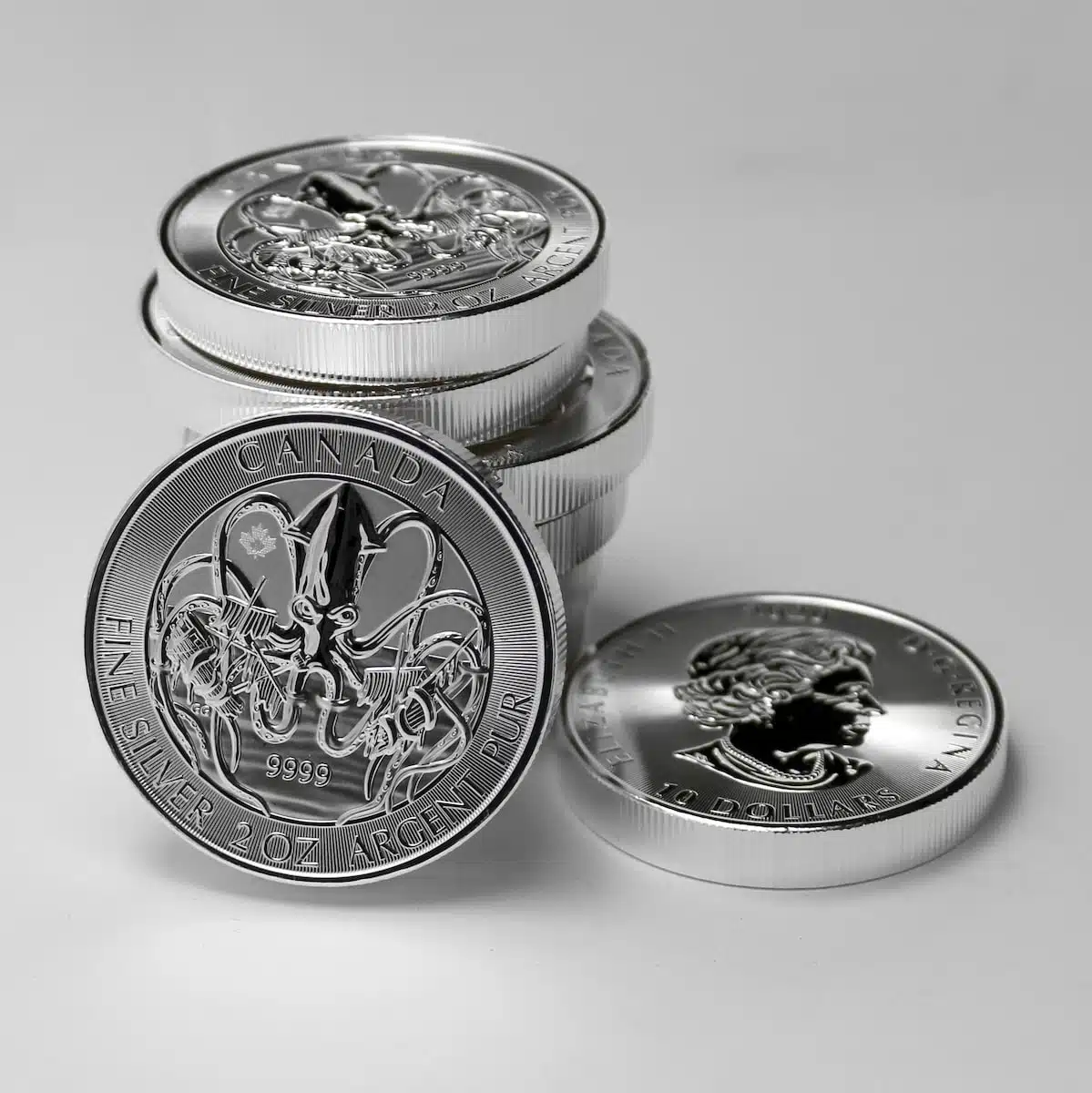 silver and gold round coins